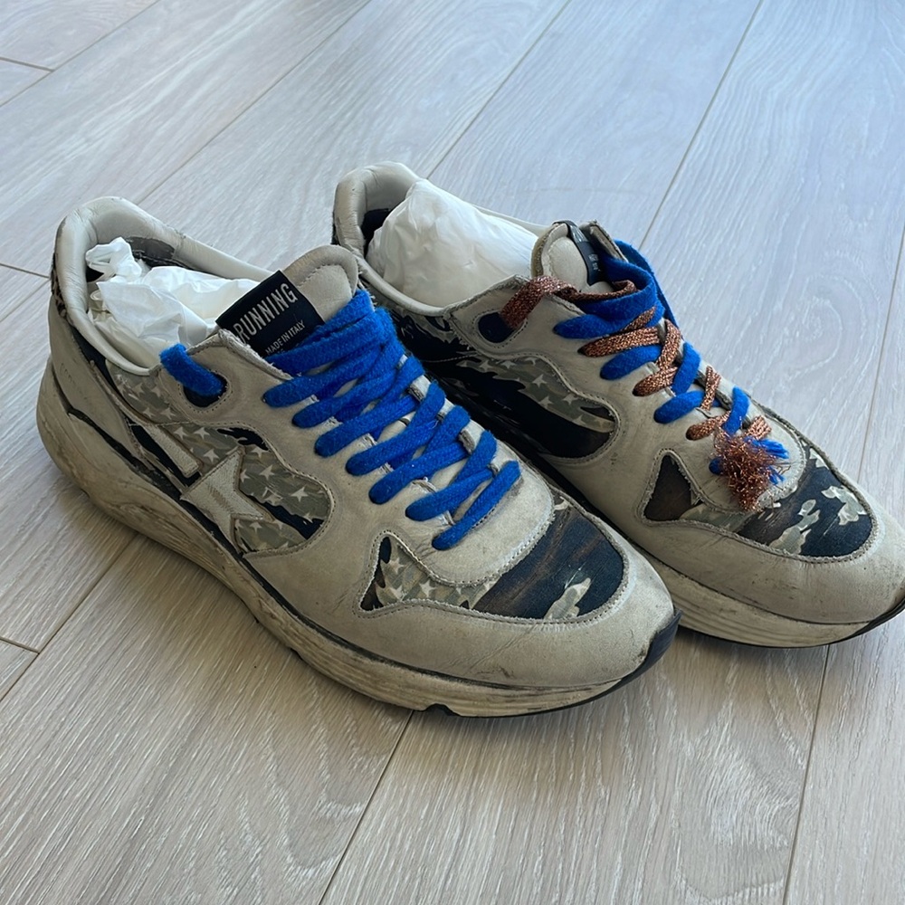 Golden Goose Running Sole in gray suede and camo with silver leather star - 43